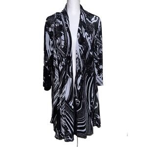 Creation XL Abstract Monochrome Mesh Cardigan Graphic Swirl Art-to-Wear Sheer